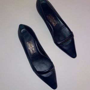 Salvatore Ferragamo dark blue leather flats